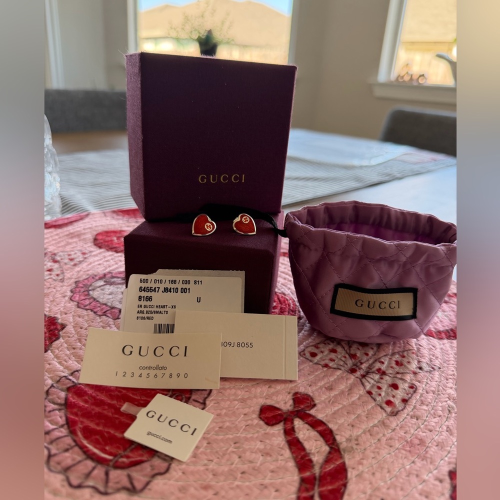 Gucci Interlocking G Red Heart Stud Earrings - image 1